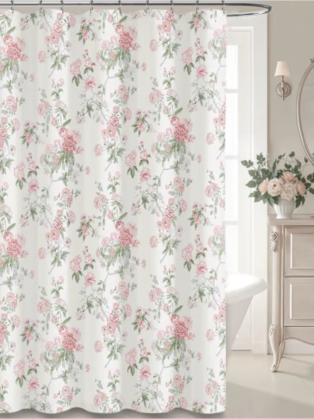 Floral Pink & Cream Shower Curtain - Classic Garden Print